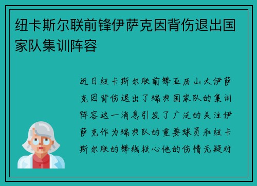 纽卡斯尔联前锋伊萨克因背伤退出国家队集训阵容